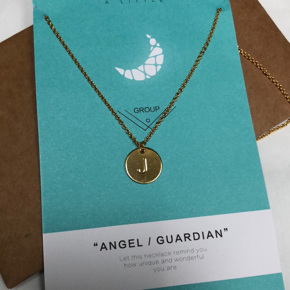 Gold Metal Circle Letter J Stamp Coin Necklace